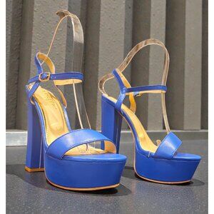 Blue Platform Block Heel Sandals - Women